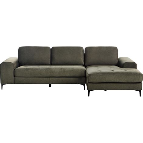 Sofá seccional esquinero moderno en forma de L patas de metal tela verde oscuro Kiruna