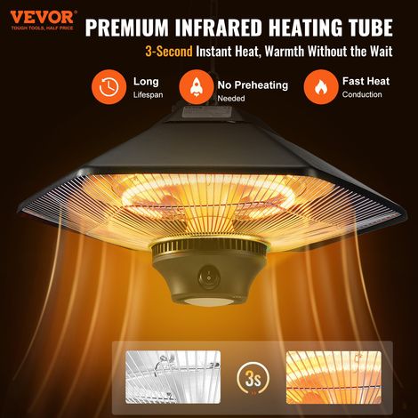 Chauffage extérieur terrasse, 2000 W, radiateur infrarouge de plafond suspendu électrique avec télécommande, protection IP34, chaîn… (1/5)
