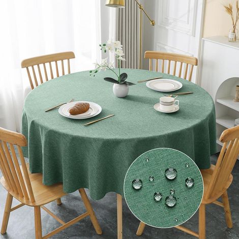 Nappe ronde 180cm verte lavable aspect lin imperméable résistant aux rayures