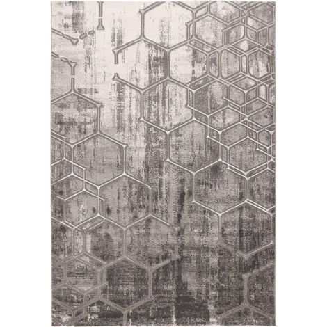 Tapis intérieur argenté moderne à motifs hexagonaux - 150 x 80 cm (1/5)