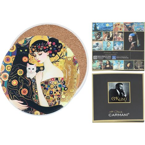 Posavasos de cerámica Carmani, redondo - motivo inspirado en G. Klimt (1/3)