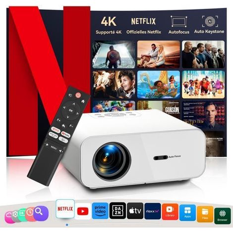 Smart 4K Videoprojektor 【Netflix zertifiziert/Autofokus】, WiFi 6 Bluetooth 5.2, Mini-Projektor, 26.000 Lumen, Full HD 1080P
