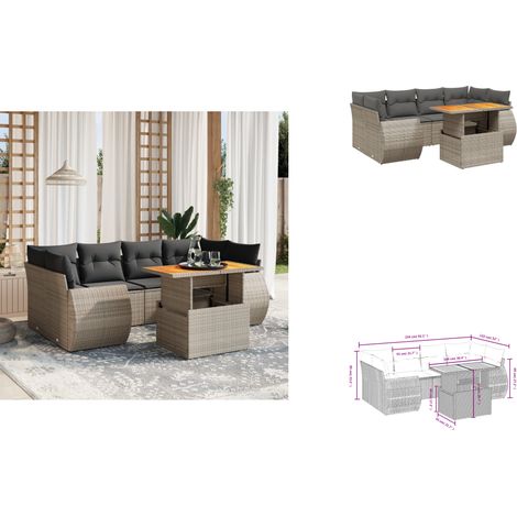 7-tlg. Garten-Sofagarnitur mit Kissen Grau Poly Rattan - Gartenmöbel - Esszimmergarnitur - Outdoor Möbel - Lounge Set - Rattan Gartenmöbel