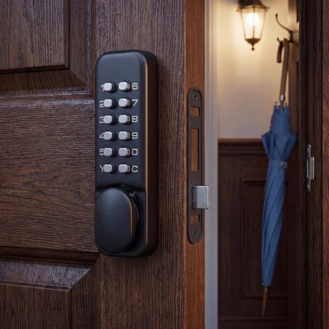 Serrure de Porte Mécanique sans Clé, Serrure à Code Mécanique à 12 Touches, Verrou a Code Mecanique pour Porte de 30-60 mm d'Épaisseur, pour Bureau Porte de maison Clôture, Noir (1/5)