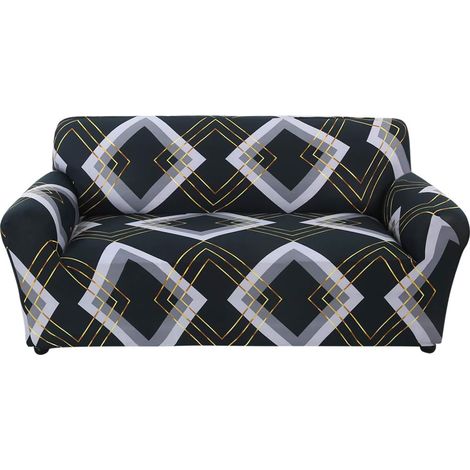 2/3/4 Seater Stretch Print Sofa Cover, Sofa Slipcover, Decorative Sofa Protector + One Pillowcase in the Same Colour (Gift) (Lingge Trend, 2 Seater) (1/5)