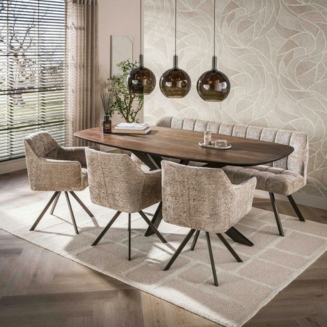 Table à manger bois d'acacia foncé bords arrondis 215 cm NAKO (1/5)