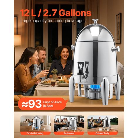 Distributeur de Boissons 12 L, Fontaine à Eau Chaude et Froide en Acier Inoxydable, avec Brûleur à Alcool, Robinet et Tube à Glaçon… (1/5)
