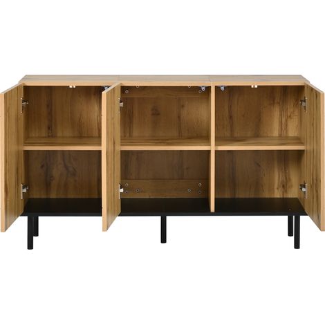 Credenza moderna 120x35x70 cm a 3 ante in truciolare con gambe in metallo, colore legno naturale (1/5)