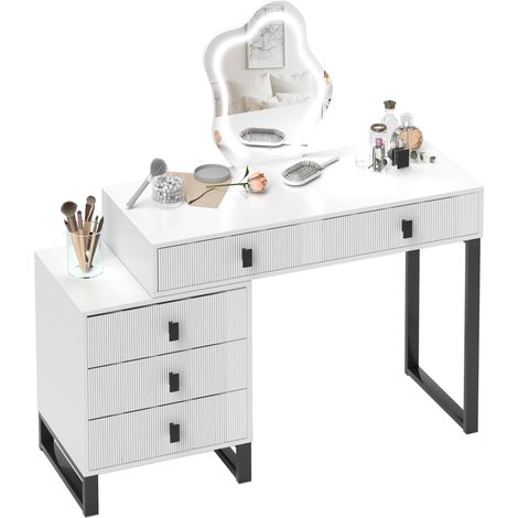 HOMCOM Dressing Table with LED Leaf Shape Mirror and 5 Drawers, White (1/5)