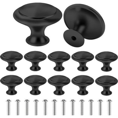 Matte Türknöpfe – 12er-Pack – 27 mm – Schwarz – Knöpfe für Küchenschränke und Schubladen – Runde Türknöpfe (1/5)