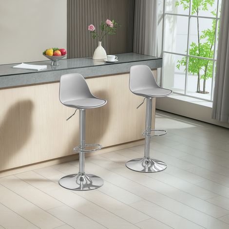 2er-Set Barhocker, Barstühle, Drehstühle mit Lehne, höhenverstellbar, bis 120 kg belastbar, 42 x 38 x 82-104 cm, Grau