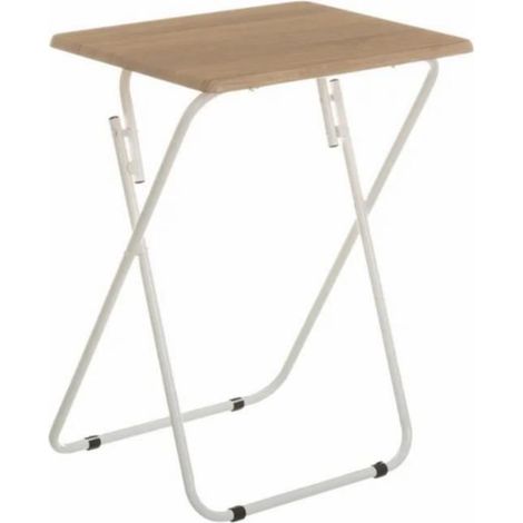 Table pliante - JUANIO - coloris naturel/blanc - Plateau MDF - Pieds métal - Pliable et transportable (1/4)