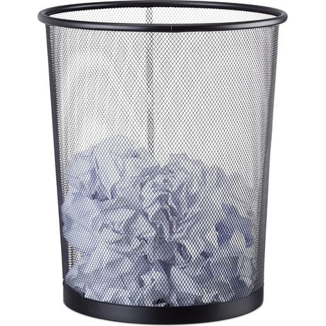 Poubelle métal Maille Corbeille à Papier Bureau Treillis métallique 20 litres, 30 cm Ø, Hauteur 35 cm, Noir (1/5)