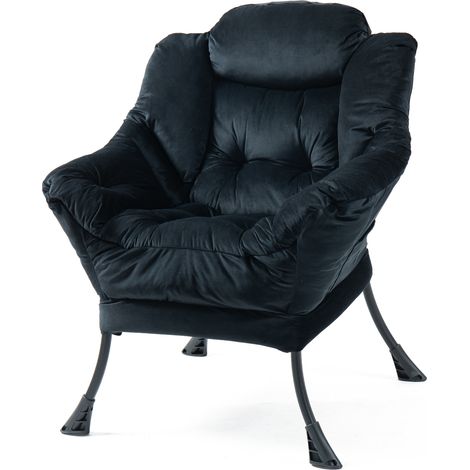 Fauteuil relax avec cadre métallique et poche latérale, assise confortable pour salon, balcon et chambre (1/5)