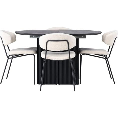 Matilda ensemble pour salle à manger table à manger avec rallonge noir 4 chaises bouclé blanc. (1/3)