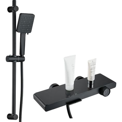 Duscharmatur, 6 Modi, Wandmontage, Schwarz - 6 Düsen, 70 cm-a (1/2)