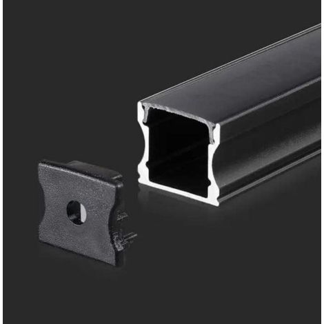 Perfil de aluminio V-TAC para tiras LED, negro, 2000 x 17,2 x 14,4 mm