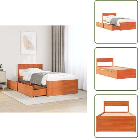 Cadre de lit sans matelas cire marron 75x190 cm bois pin massif - Cadre De Lit - Lit Double - Lit Design - Lit Avec Tiroirs - Meuble Chambre (1/5)