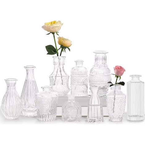 Lot de 10 Mini Vases en Verre Vintage - Décoration Table et Mariage - Différentes Tailles - Pour Fleurs Sèches ou Fraîches - Style Rétro Élégant (1/5)