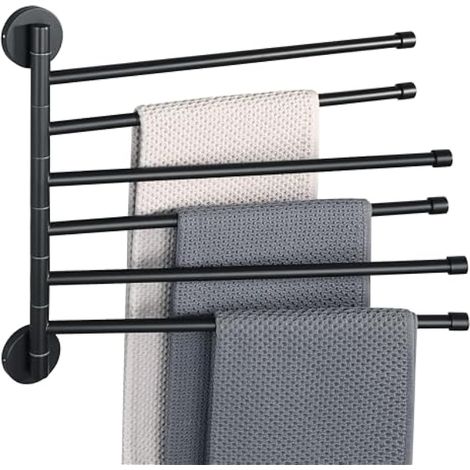 Porte-Serviettes Ronde avec 6 Barres 180° Rotatives en Acier Inoxydable, Antirouille et Pratique, Porte Serviette Murale Sèche-Serviettes pour Salle de Bain/Cuisine Lavabo, Noir (1/5)