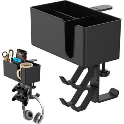 5 en 1 Porte Gobelet Bureau avec Support Casque Gamer, Porte Gobelet de Bureau Détachable, Crochet pour Casque sous Burea, Porte Tasse avec Crochet Porte Casque 360° pour Maison Bureau