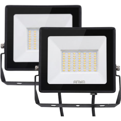 Lot de 2 projecteurs LED 50W – 4500 lumens chacun, IP65 Température de Couleur: Blanc neutre 4000K