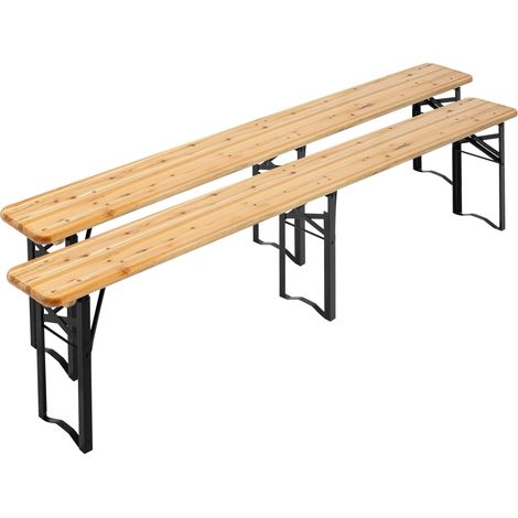 Oviala – Lot de 2 bancs pliants brasserie en bois sapin 180 cm – Structure acier époxy – Charge max 300 kg – Dimensions 180x24x46 cm