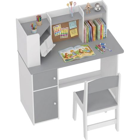 AIYAPLAY Set Scrivania e Sedia Bambini con Libreria, Supporto Regolabile, Grigio (1/5)