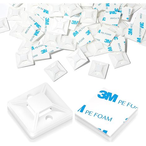 Lot de 100 supports adhésifs pour serre-câbles Blanc 20 x 20 mm (1/5)