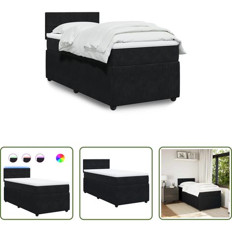 vidaXL Surmatelas -  Sommier à lattes de lit avec matelas Noir 90x200 cm Velours (1/5)