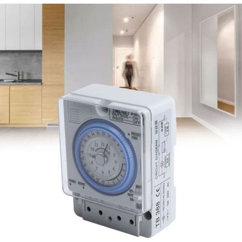Horloge analogique 24h sur rail DIN – Minuterie mécanique 16A – Programmation 15min – Alimentation 100-240V AC – Charge max 3500W (1/5)