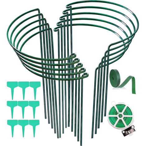Lot de 10 Tuteurs pour Plantes, Tuteurs Demi-Ronds en Métal pour Plantes de Jardin, Cages et Supports pour Pivoines pour Plantes en Pot, Tomates, Légumes, Fleurs 20x35CM (1/5)