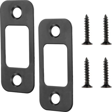 Lot de 2 Gâches à Pêne Dormant, Gâches de Porte à Grand Trou avec 4 Vis pour Portes Intérieures Plaque Arrière de Porte d'Angle Rond Pièces de Rechange de Serrure pour Portes (Noir) (1/5)