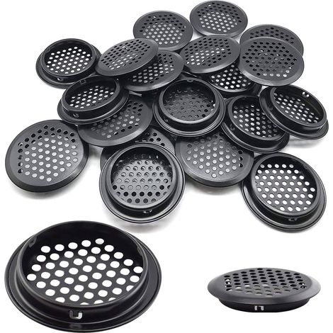 Lot de 20 grilles d'aération rondes en acier inoxydable de 53 mm pour camping-car/salle de bain/cuisine, etc (noir) (1/5)