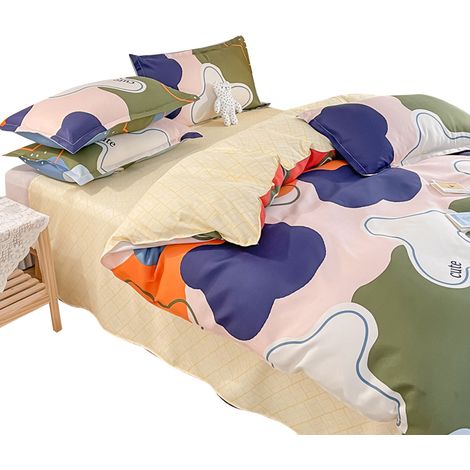 Parure de lit en coton doux et confortable, procédé d'impression raffiné, couette épaisse pour automne et hiver, couleur Nuage, drap 1,8, housse 180x220cm, lot de 4 pièces (1/5)
