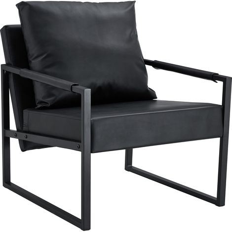 Sillón de lectura negro de piel sintética PU con estructura metálica y reposabrazos HOMVRA (1/5)