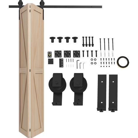 152,5 CM Quincaillerie de porte coulissante pliante kit de rails de porte de grange coulissante en acier pour 2 portes (1/5)