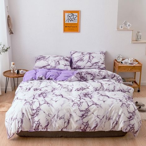Ensemble de literie 3 pièces en polyester marbré : housse de couette et taie d'oreiller, taille double européenne (violet) (1/5)