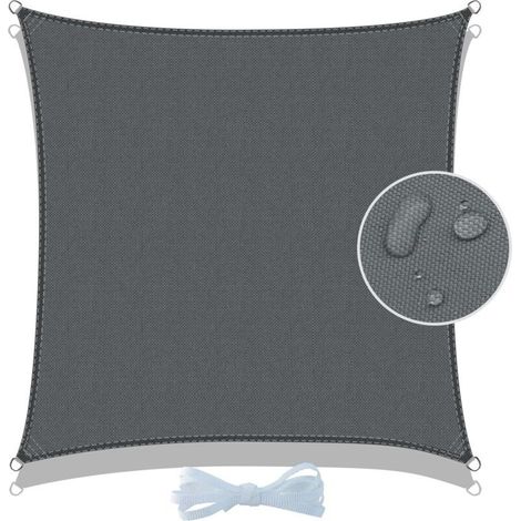 Voile d'ombrage carré 3x3m Imperméable Toile Ombrage UV Protection pour Patio Jardin. Terrasse.Extérieur. Balcon. Gris