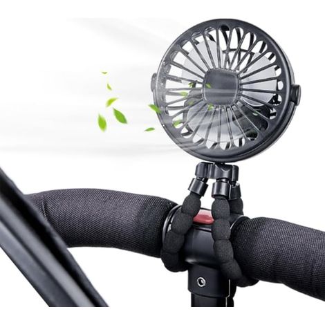 Ventilateur pour poussette, mini ventilateur portable, ventilateur de poche avec veilleuse intégrée, rechargeable par USB, pour voiture/poussette/vélo/camping, noir-AquaForge (1/5)