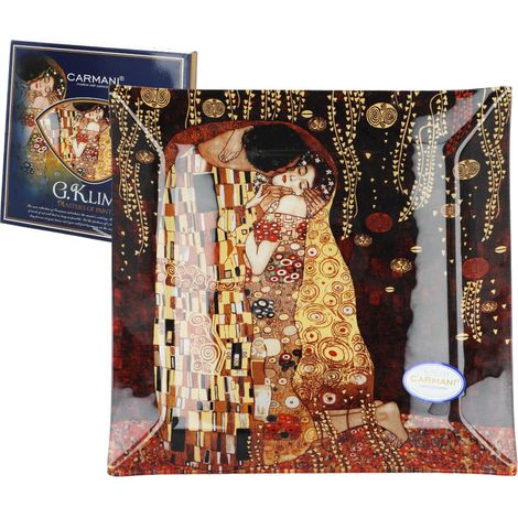 Piatto decorativo in porcellana con la scritta "Bacio di Gustav Klimt" da appendere al muro. (1/2)