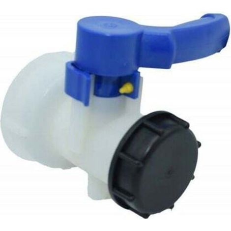 Vanne pour réservoir de stockage - 1000 litres - Vanne papillon intégrée - DN40 - Plastique - Filetage S60x6 - 2 pouces/62 mm (1/4)