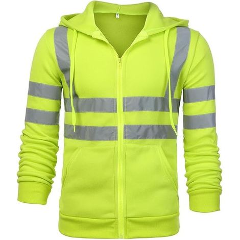 Sweat-shirt de sécurité à fermeture éclair et capuche, veste de travail réfléchissante, veste thermique polaire chaude – vert – XXL – (1/5)