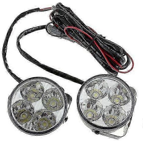 Lot de 2 feux de jour ronds blancs à 4 LED pour voiture (DRL, antibrouillard, 12 V)
