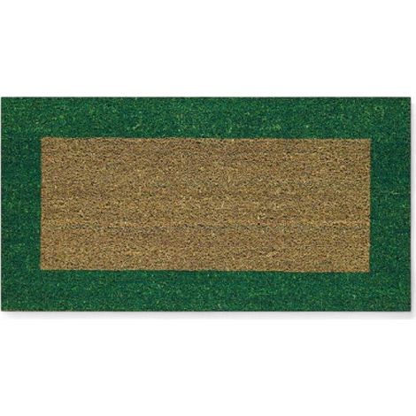 Zerbino tappeto verde rettangolare in cocco con fondo in gomma spessore 18 mm - 40x80 cm
