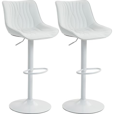 Ensemble de 2 tabourets de bar blancs, réglables en hauteur, avec dossier, assise en similicuir, structure en acier et repose-pieds. (1/5)