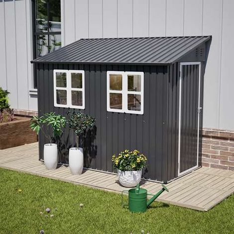 BIRCHTREE 4x8ft Lean To Garden Shed Metal Storage House Pent Roof Anthracite (1/5)