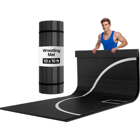 Tapis de lutte 3 x 3 m, tapis d'entraînement enroulable en PVC imperméable, épaisseur de 3 cm, pour exercices d'arts martiaux à domicile, gymnastique, tatami, jiu-jitsu, MMA, judo, boxe, noir (1/5)