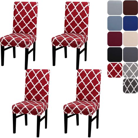 Housse extensible pour chaise de salle à manger, 4 pièces, amovible et lavable, couleur bordeaux, pour chaise de restaurant/hôtel/banquet de 45 à 65 cm de hauteur de dossier. (1/5)