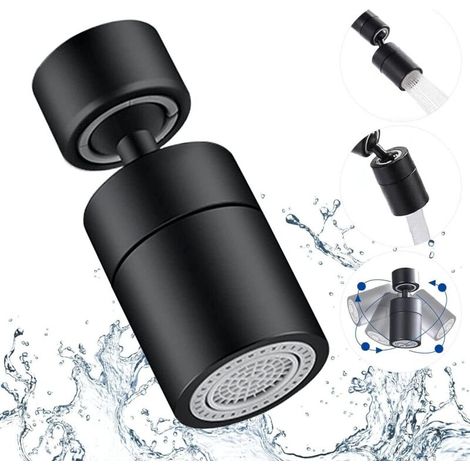 Aérateur de robinet universel, aérateur de robinet noir, adaptateur de filtre rotatif à 360°, économie d'eau, deux modes de pulvérisation : anti-éclaboussures et détartrage, convient aux cuisines, sal (1/5)
